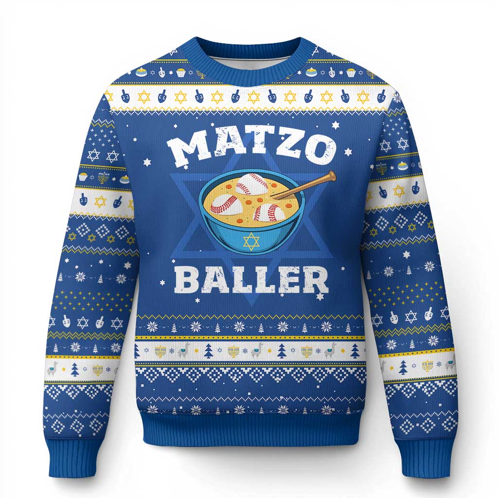 Funny Chanukah Baseball Hanukkah Ugly Sweater Matzo Baller Matzah Ball Jewish Holidays Sports Lover TS11 Blue White Print Your Wear