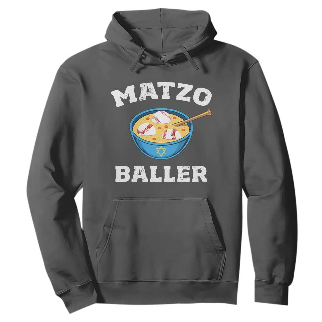 Funny Hanukkah Baseball Hoodie Matzo Baller Matzah Ball Jewish Chanukah Sports Lover TS11 Dark Heather Print Your Wear