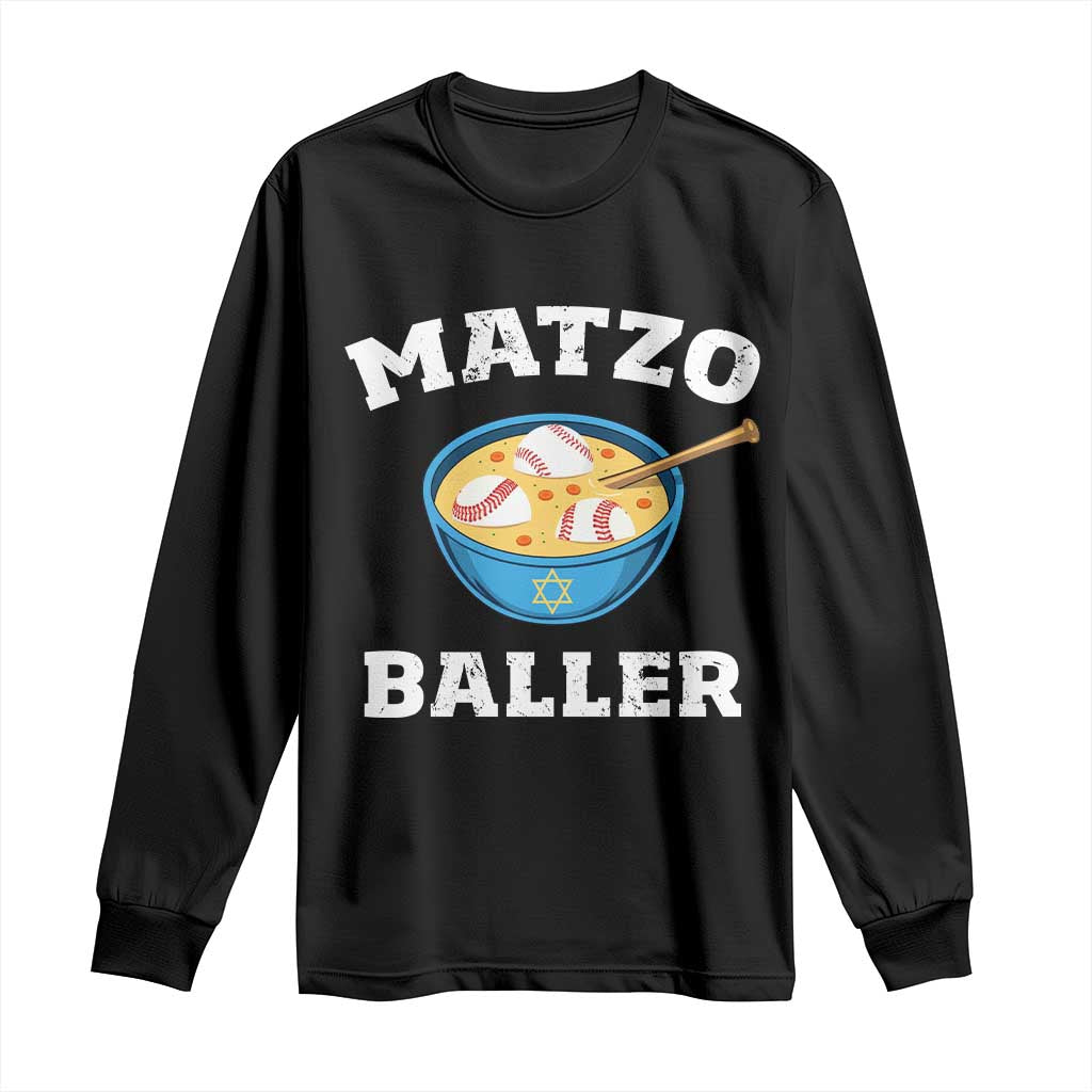 Funny Hanukkah Baseball Long Sleeve Shirt Matzo Baller Matzah Ball Jewish Chanukah Sports Lover TS11 Black Print Your Wear