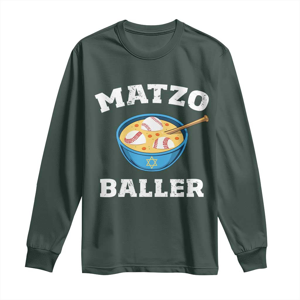 Funny Hanukkah Baseball Long Sleeve Shirt Matzo Baller Matzah Ball Jewish Chanukah Sports Lover TS11 Dark Forest Green Print Your Wear
