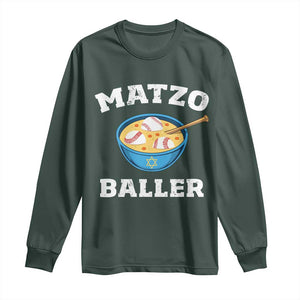 Funny Hanukkah Baseball Long Sleeve Shirt Matzo Baller Matzah Ball Jewish Chanukah Sports Lover TS11 Dark Forest Green Print Your Wear
