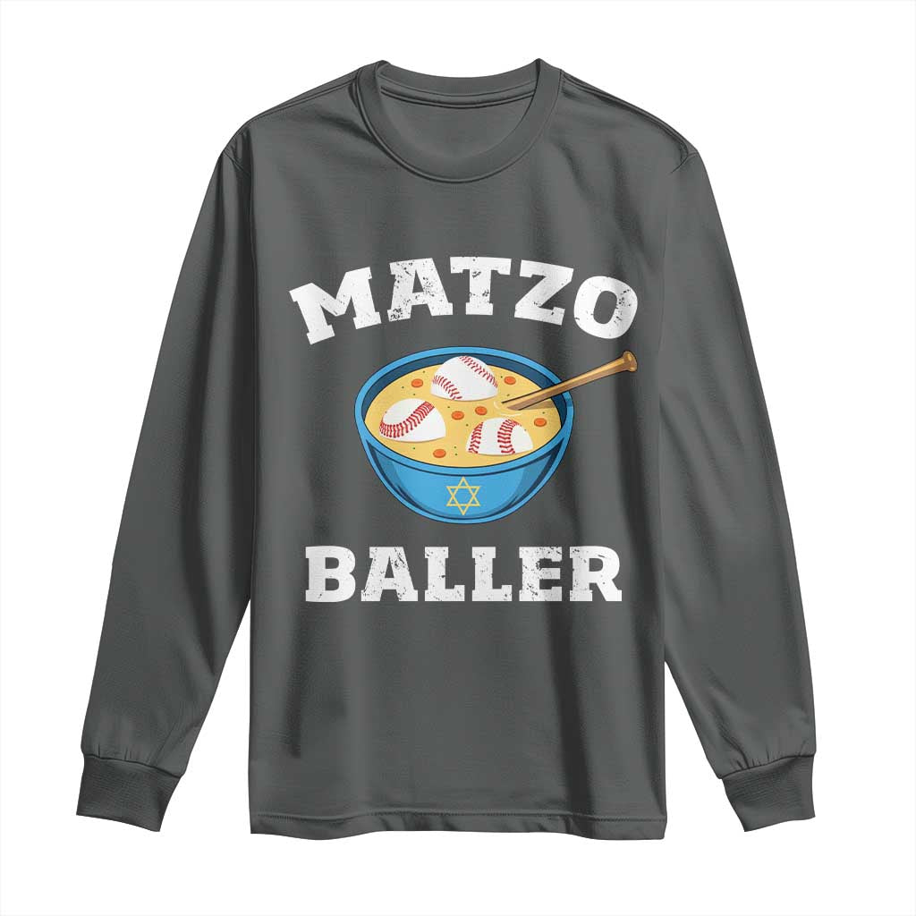 Funny Hanukkah Baseball Long Sleeve Shirt Matzo Baller Matzah Ball Jewish Chanukah Sports Lover TS11 Dark Heather Print Your Wear