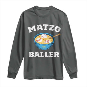 Funny Hanukkah Baseball Long Sleeve Shirt Matzo Baller Matzah Ball Jewish Chanukah Sports Lover TS11 Dark Heather Print Your Wear