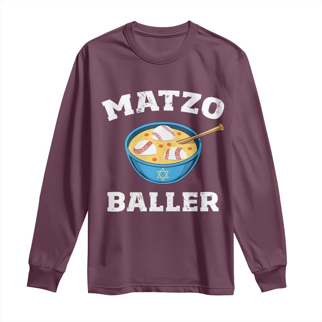 Funny Hanukkah Baseball Long Sleeve Shirt Matzo Baller Matzah Ball Jewish Chanukah Sports Lover TS11 Maroon Print Your Wear