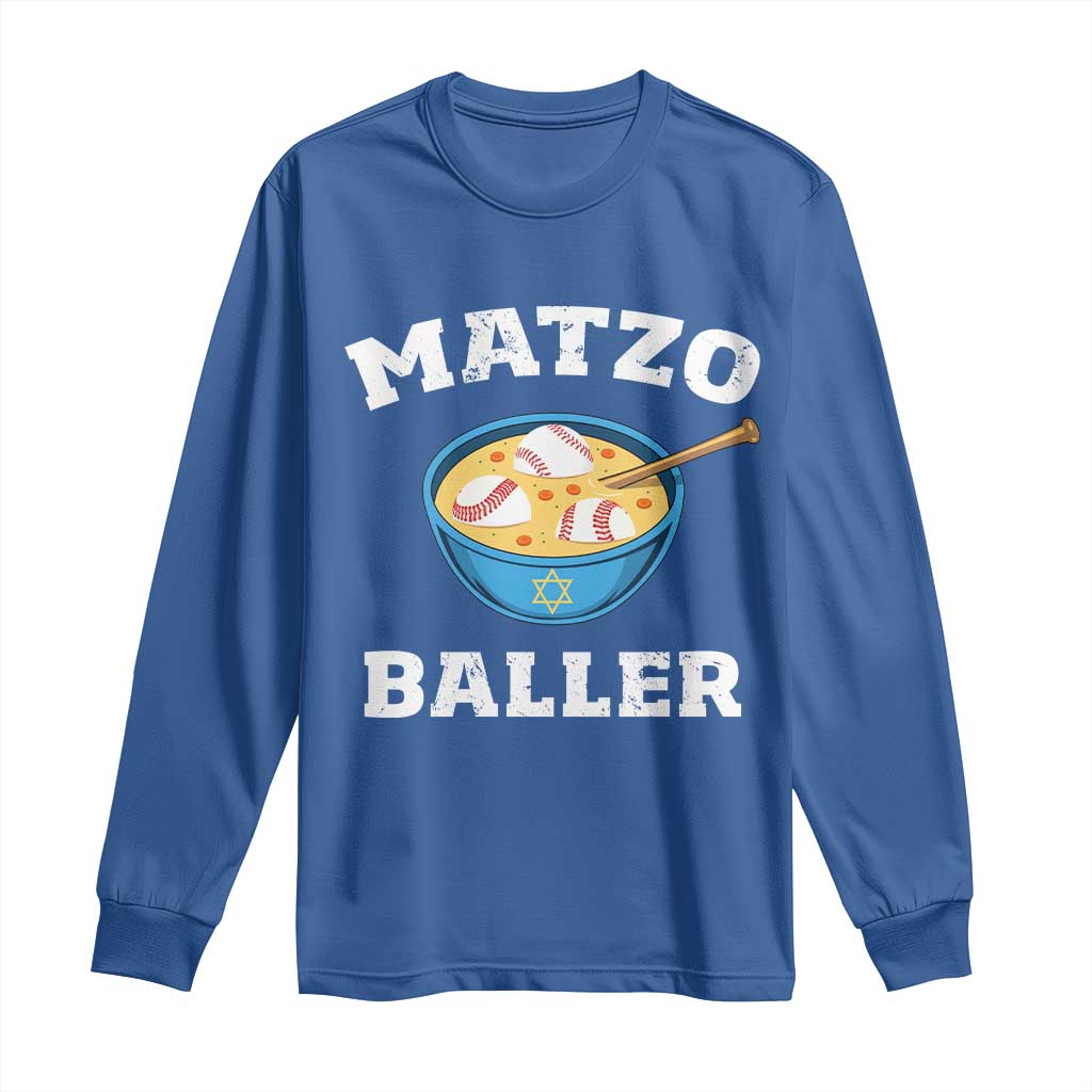 Funny Hanukkah Baseball Long Sleeve Shirt Matzo Baller Matzah Ball Jewish Chanukah Sports Lover TS11 Royal Blue Print Your Wear
