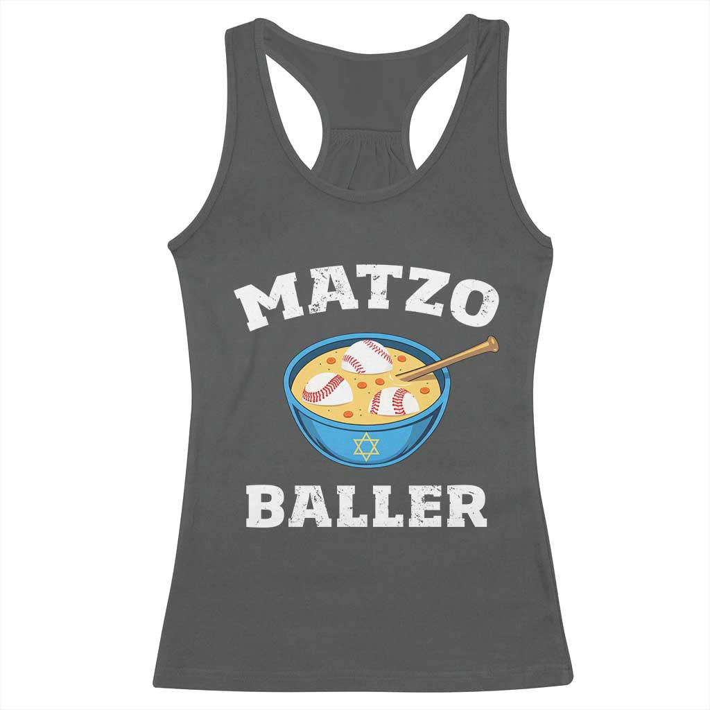 Funny Hanukkah Baseball Racerback Tank Top Matzo Baller Matzah Ball Jewish Chanukah Sports Lover TS11 Dark Heather Print Your Wear