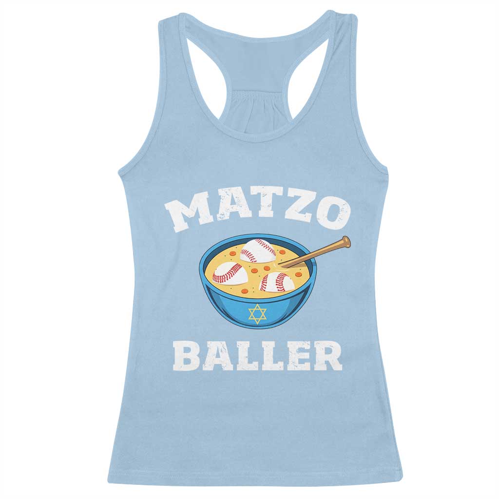 Funny Hanukkah Baseball Racerback Tank Top Matzo Baller Matzah Ball Jewish Chanukah Sports Lover TS11 Light Blue Print Your Wear