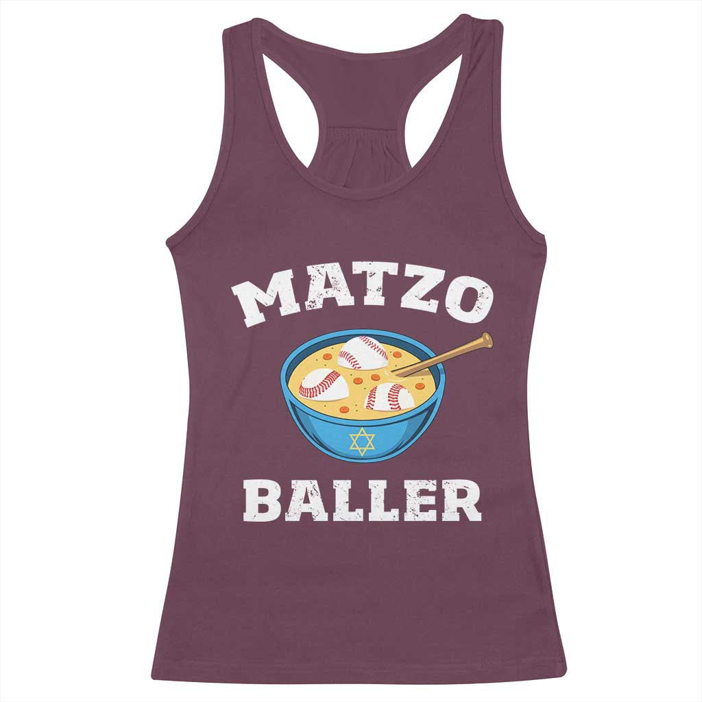 Funny Hanukkah Baseball Racerback Tank Top Matzo Baller Matzah Ball Jewish Chanukah Sports Lover - Print Your Wear