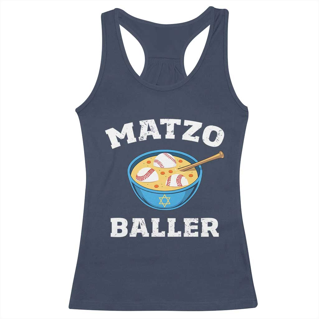 Funny Hanukkah Baseball Racerback Tank Top Matzo Baller Matzah Ball Jewish Chanukah Sports Lover TS11 Navy Print Your Wear