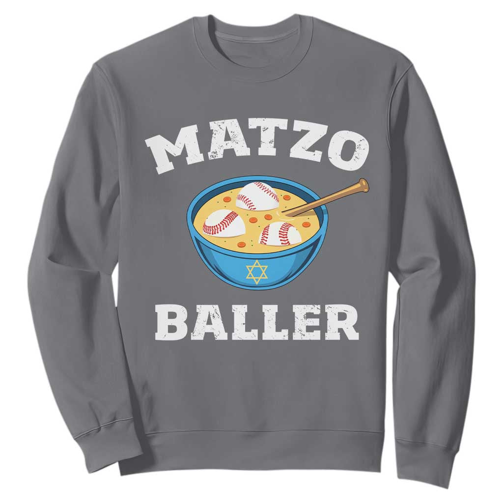 Funny Hanukkah Baseball Sweatshirt Matzo Baller Matzah Ball Jewish Chanukah Sports Lover TS11 Charcoal Print Your Wear
