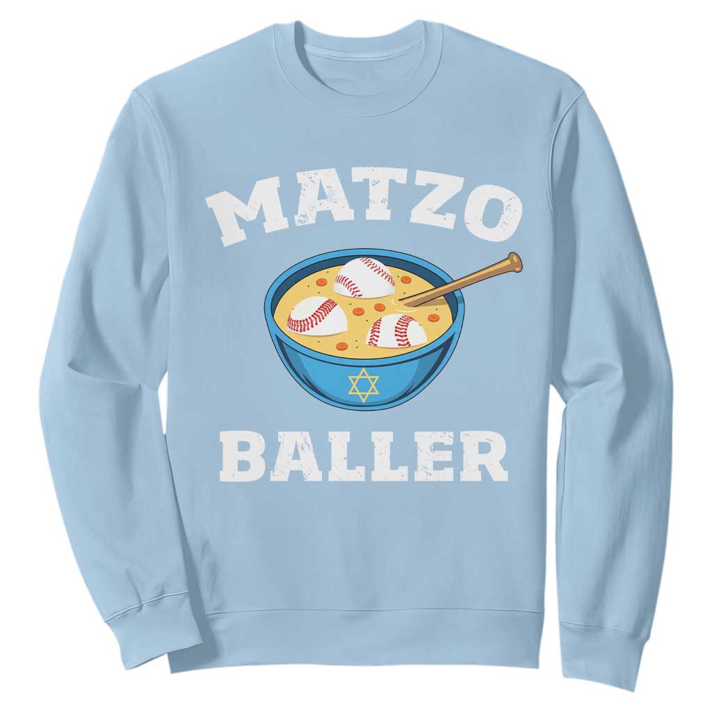 Funny Hanukkah Baseball Sweatshirt Matzo Baller Matzah Ball Jewish Chanukah Sports Lover TS11 Light Blue Print Your Wear