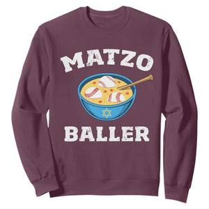 Funny Hanukkah Baseball Sweatshirt Matzo Baller Matzah Ball Jewish Chanukah Sports Lover TS11 Maroon Print Your Wear