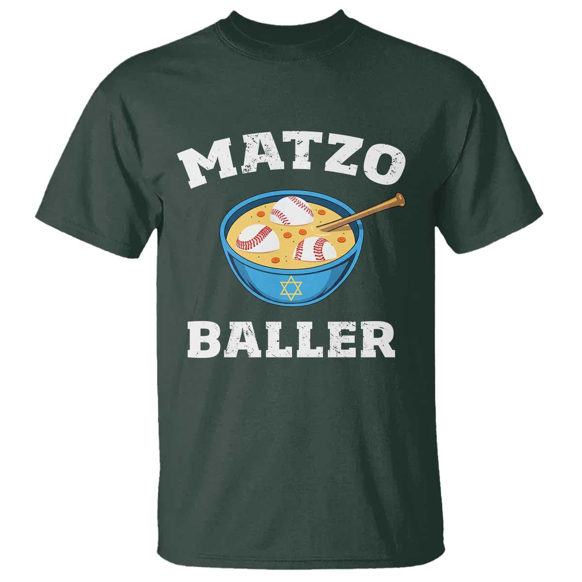 Funny Hanukkah Baseball T Shirt Matzo Baller Matzah Ball Jewish Chanukah Sports Lover TS11 Dark Forest Green Print Your Wear
