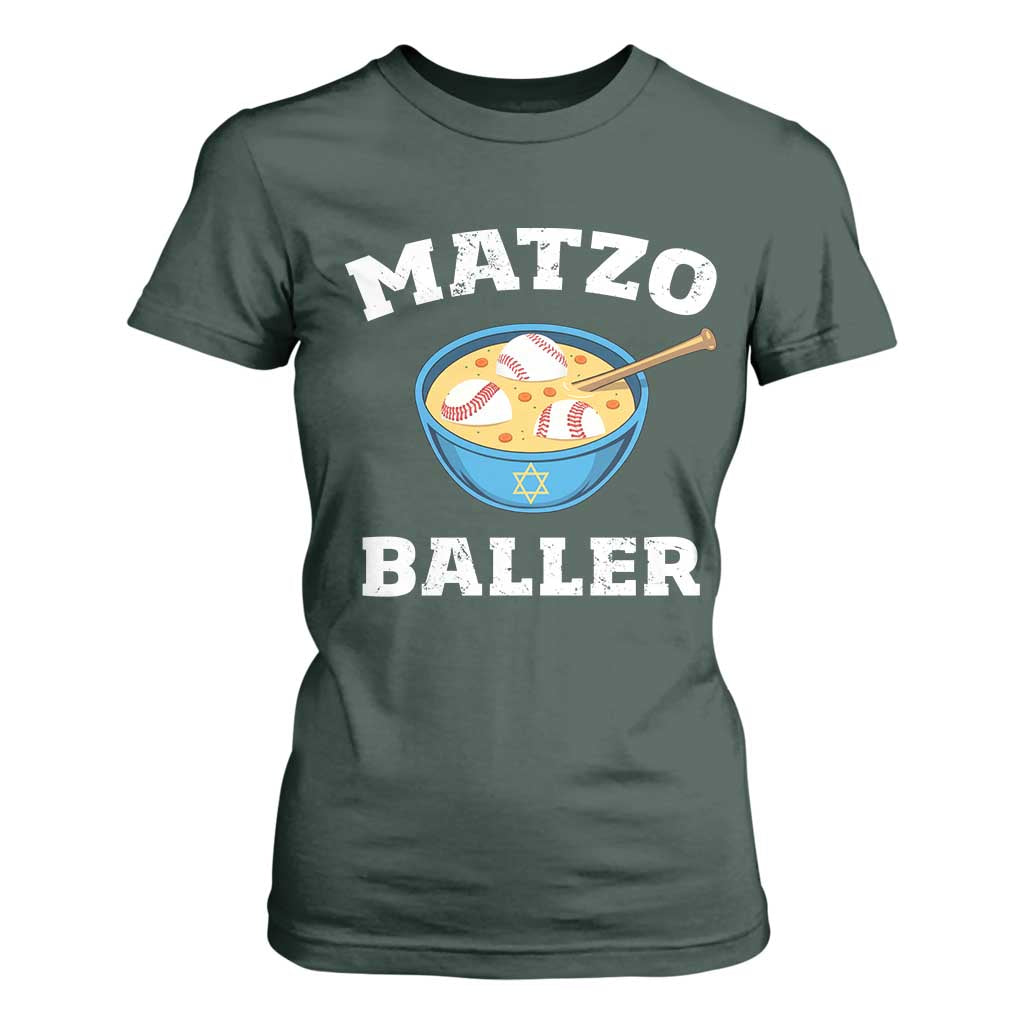 Funny Hanukkah Baseball T Shirt For Women Matzo Baller Matzah Ball Jewish Chanukah Sports Lover TS11 Dark Forest Green Print Your Wear