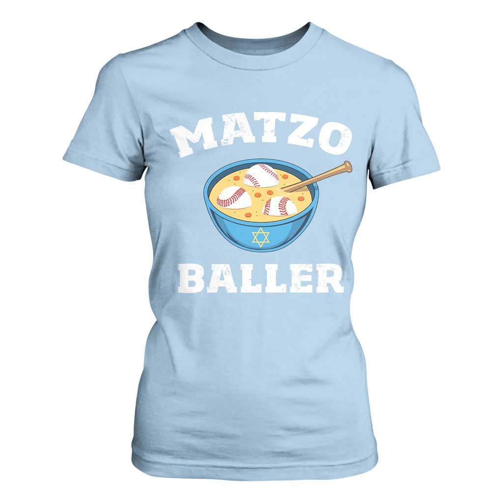 Funny Hanukkah Baseball T Shirt For Women Matzo Baller Matzah Ball Jewish Chanukah Sports Lover TS11 Light Blue Print Your Wear