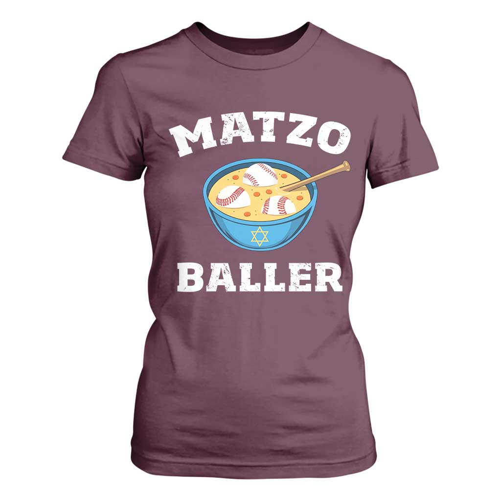Funny Hanukkah Baseball T Shirt For Women Matzo Baller Matzah Ball Jewish Chanukah Sports Lover TS11 Maroon Print Your Wear