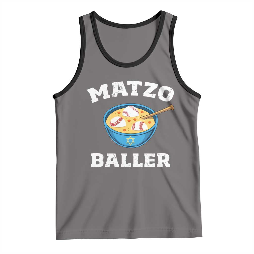 Funny Hanukkah Baseball Tank Top Matzo Baller Matzah Ball Jewish Chanukah Sports Lover TS11 Deep Heather Black Print Your Wear
