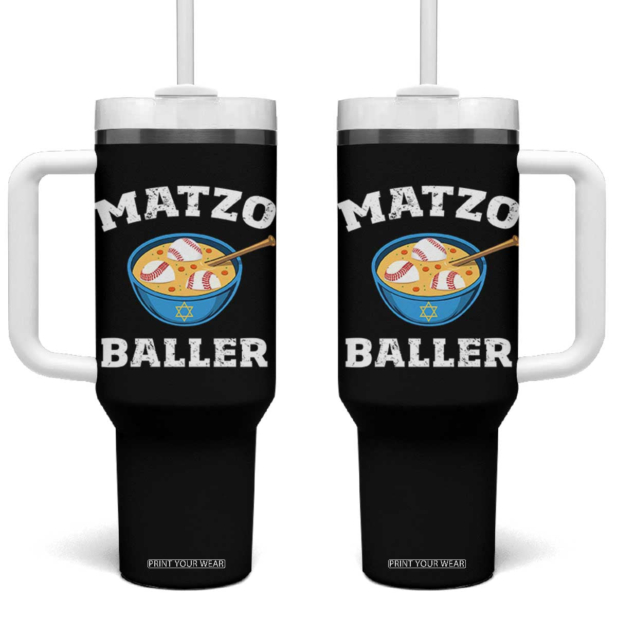 Funny Hanukkah Baseball Tumbler With Handle Matzo Baller Matzah Ball Jewish Chanukah Sports Lover TS11 One Size: 40 oz Black Print Your Wear