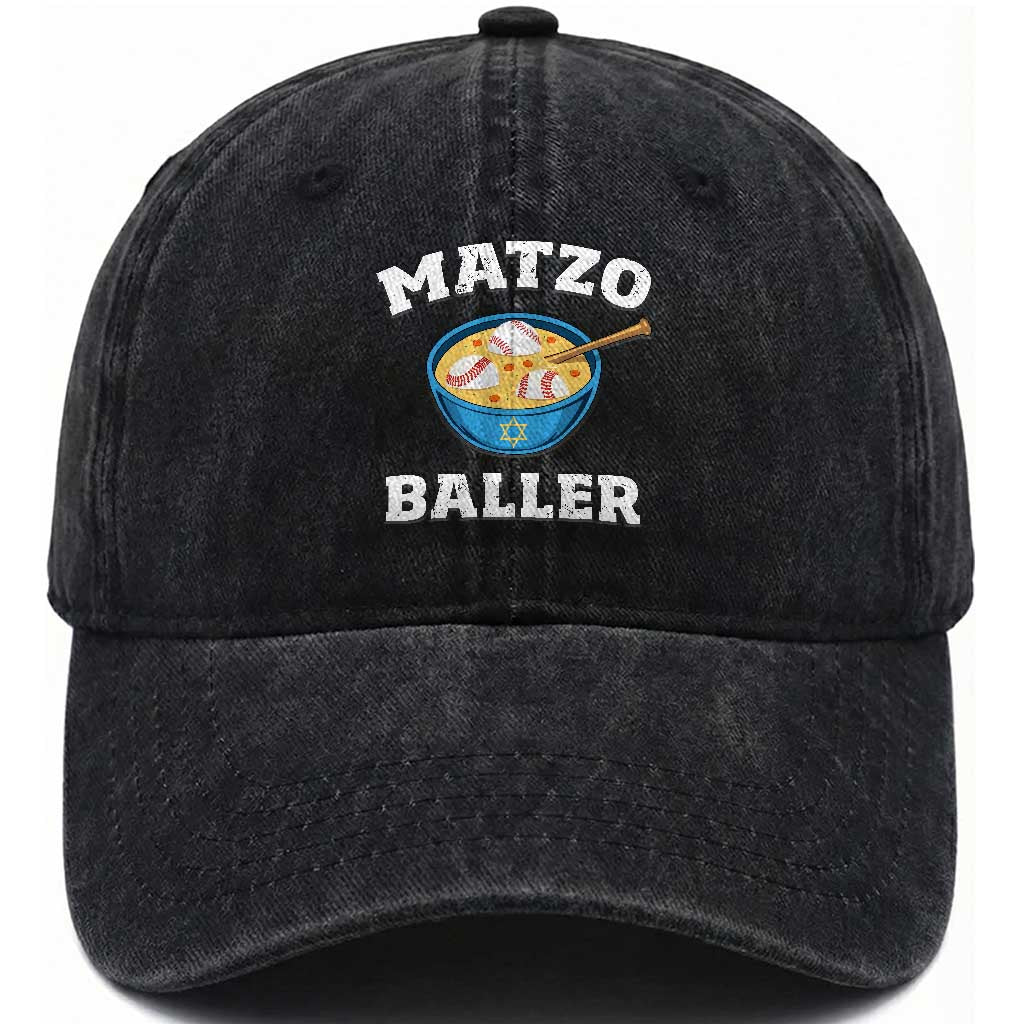 Funny Hanukkah Baseball Washed Cotton Baseball Cap Matzo Baller Matzah Ball Jewish Chanukah Sports Lover TS11 Washed Cap Universal Fit Black Print Your Wear