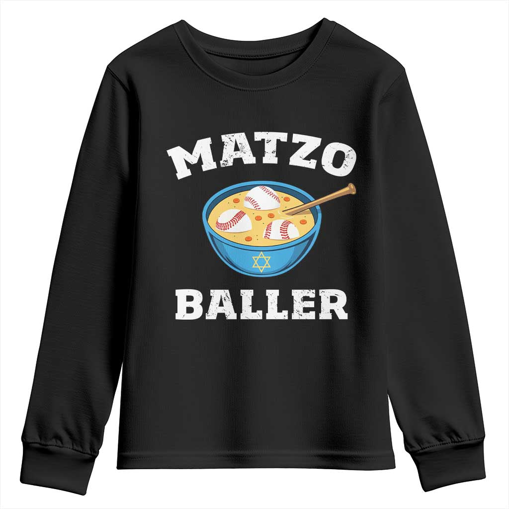 Funny Hanukkah Baseball Youth Sweatshirt Matzo Baller Matzah Ball Jewish Chanukah Sports Lover TS11 Black Print Your Wear