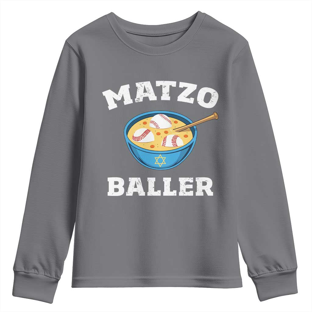 Funny Hanukkah Baseball Youth Sweatshirt Matzo Baller Matzah Ball Jewish Chanukah Sports Lover TS11 Charcoal Print Your Wear