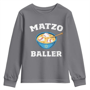 Funny Hanukkah Baseball Youth Sweatshirt Matzo Baller Matzah Ball Jewish Chanukah Sports Lover TS11 Charcoal Print Your Wear
