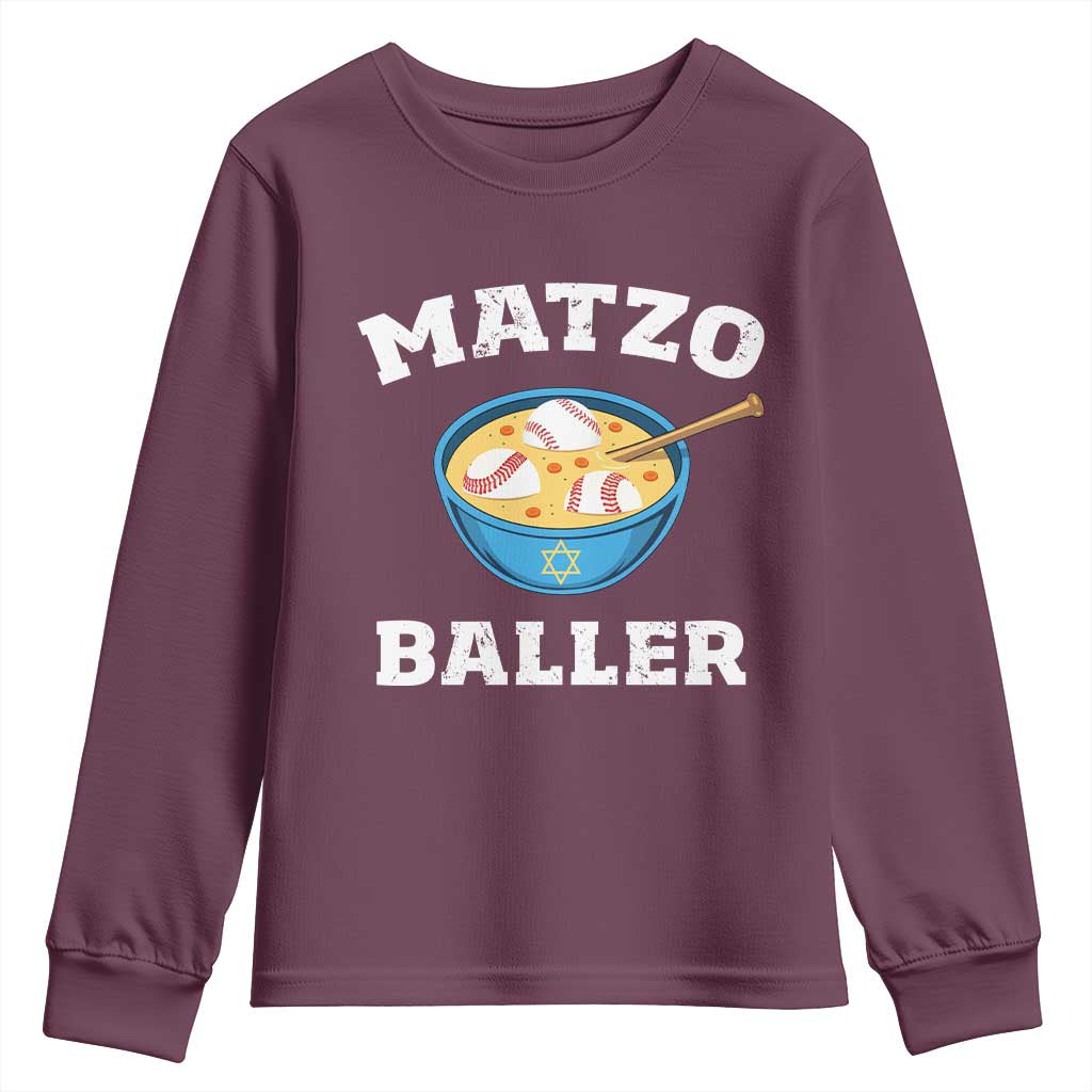 Funny Hanukkah Baseball Youth Sweatshirt Matzo Baller Matzah Ball Jewish Chanukah Sports Lover TS11 Maroon Print Your Wear