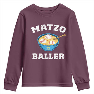 Funny Hanukkah Baseball Youth Sweatshirt Matzo Baller Matzah Ball Jewish Chanukah Sports Lover TS11 Maroon Print Your Wear