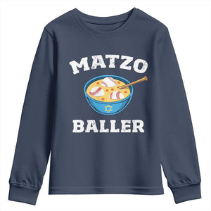 Funny Hanukkah Baseball Youth Sweatshirt Matzo Baller Matzah Ball Jewish Chanukah Sports Lover TS11 Navy Print Your Wear