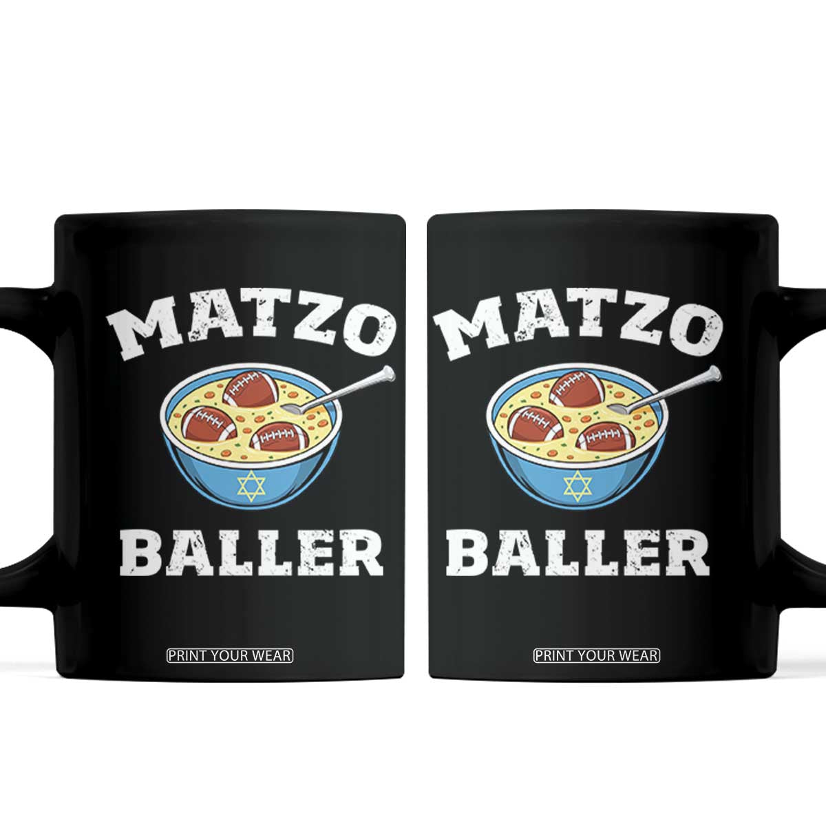 Funny Hanukkah Football Coffee Mug Matzo Baller Matzah Ball Jewish Chanukah Sports Lover TS11 Black Print Your Wear