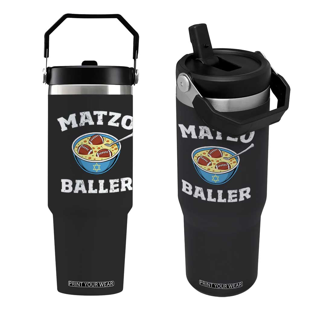 Funny Hanukkah Football Flip Straw Tumbler Matzo Baller Matzah Ball Jewish Chanukah Sports Lover TS11 One Size: 30 oz Black Print Your Wear