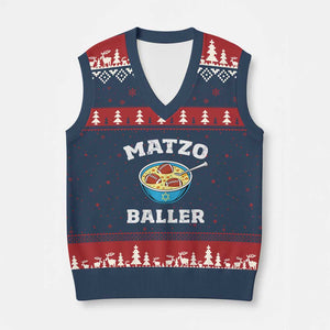 Funny Hanukkah Football V-Neck Knit Sweater Vest Matzo Baller Matzah Ball Jewish Chanukah Sports Lover TS11 Navy Red Print Your Wear
