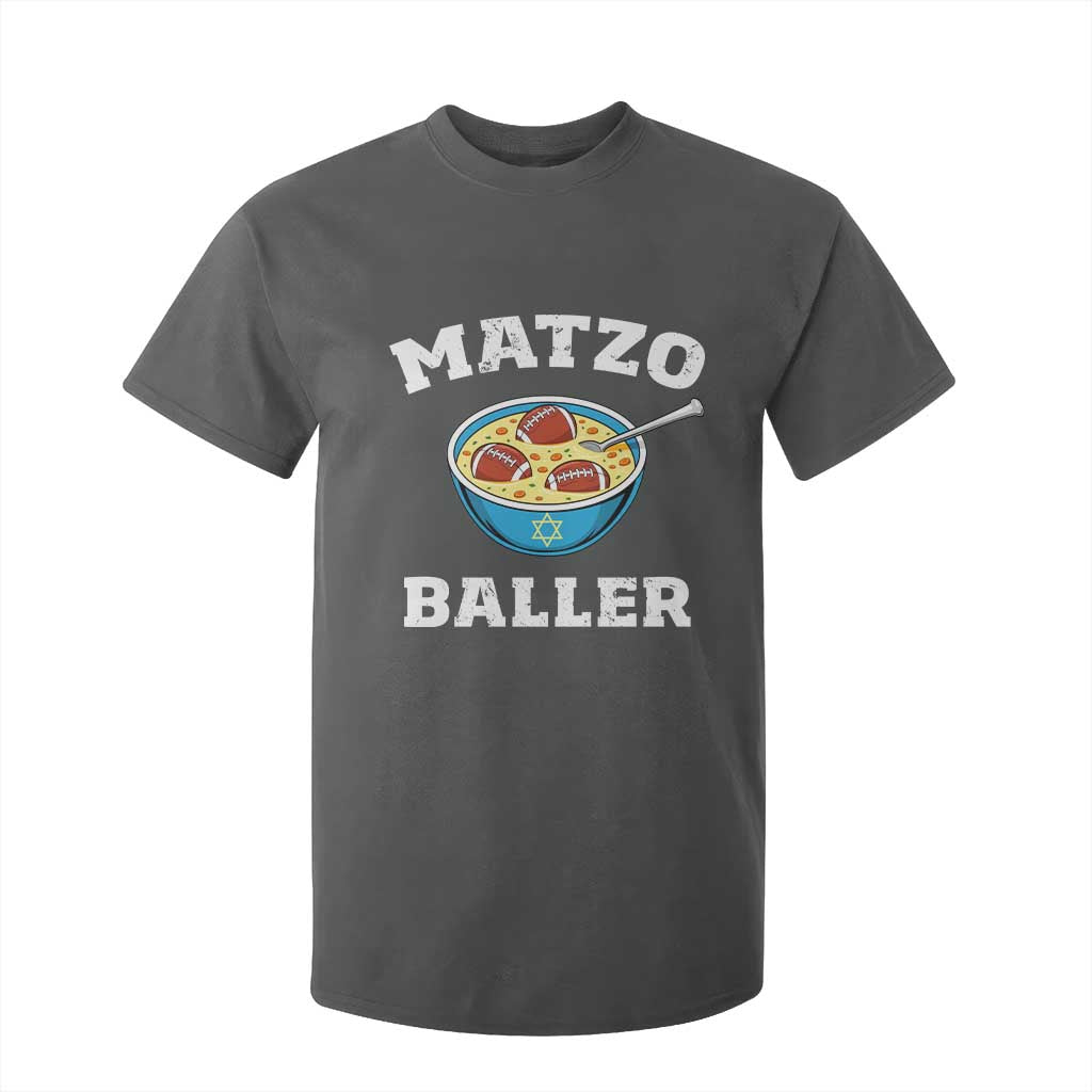 Funny Hanukkah Football T Shirt For Kid Matzo Baller Matzah Ball Jewish Chanukah Sports Lover TS11 Dark Heather Print Your Wear