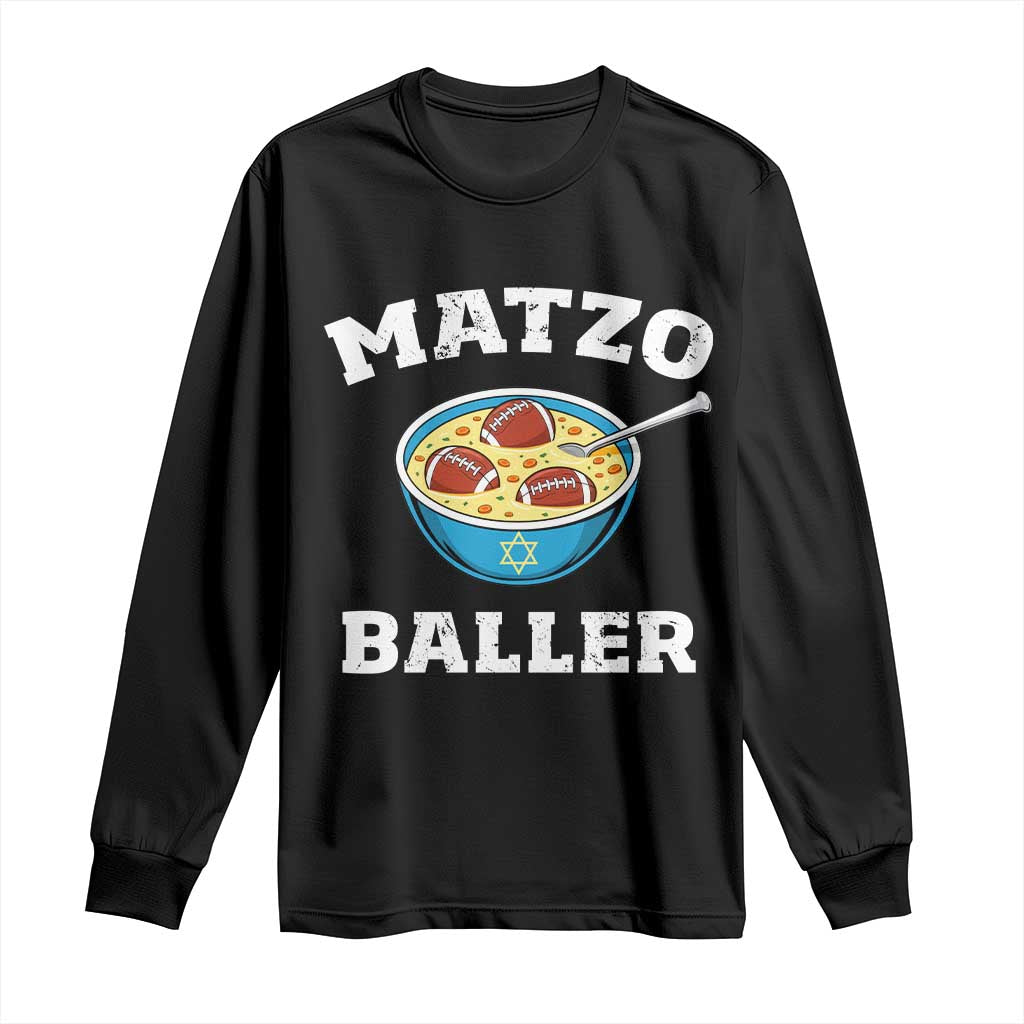 Funny Hanukkah Football Long Sleeve Shirt Matzo Baller Matzah Ball Jewish Chanukah Sports Lover TS11 Black Print Your Wear