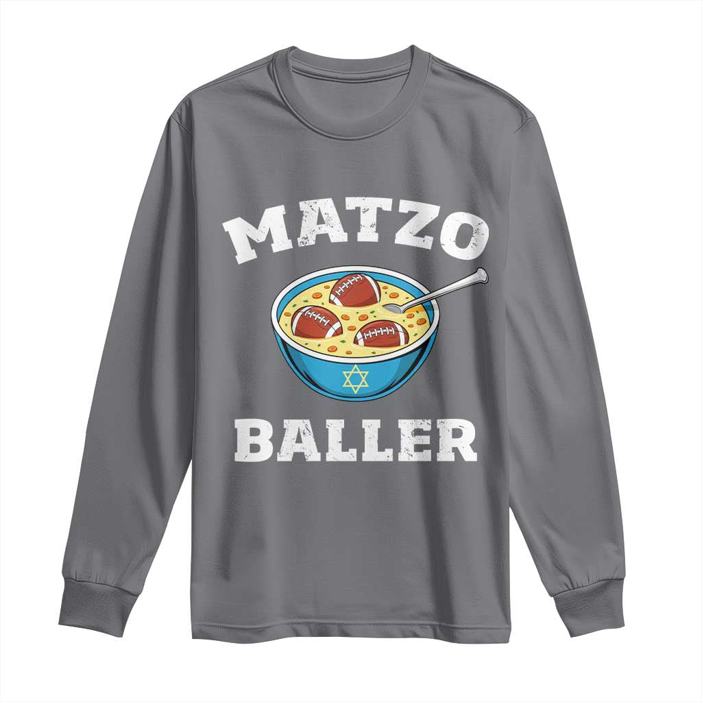 Funny Hanukkah Football Long Sleeve Shirt Matzo Baller Matzah Ball Jewish Chanukah Sports Lover TS11 Charcoal Print Your Wear
