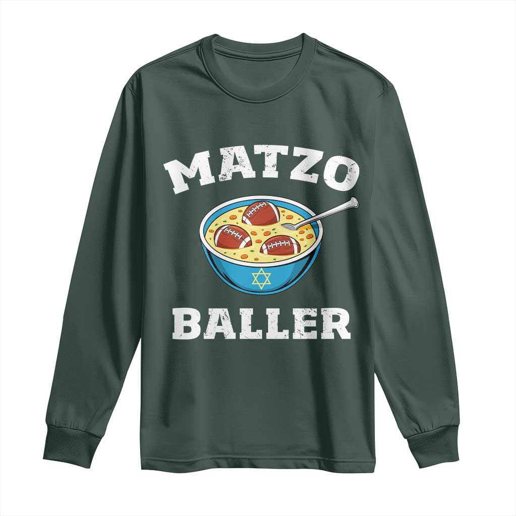 Funny Hanukkah Football Long Sleeve Shirt Matzo Baller Matzah Ball Jewish Chanukah Sports Lover TS11 Dark Forest Green Print Your Wear