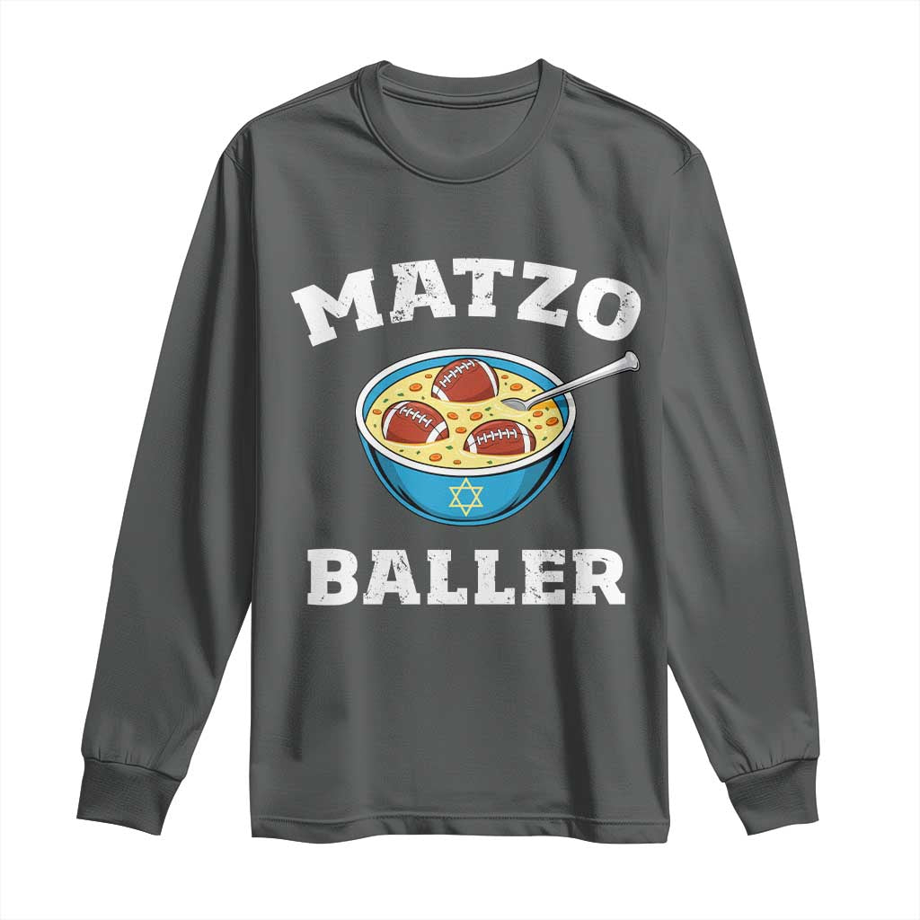 Funny Hanukkah Football Long Sleeve Shirt Matzo Baller Matzah Ball Jewish Chanukah Sports Lover TS11 Dark Heather Print Your Wear