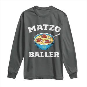 Funny Hanukkah Football Long Sleeve Shirt Matzo Baller Matzah Ball Jewish Chanukah Sports Lover TS11 Dark Heather Print Your Wear