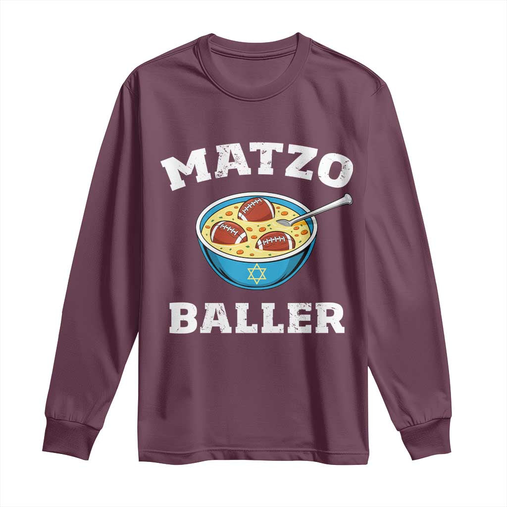Funny Hanukkah Football Long Sleeve Shirt Matzo Baller Matzah Ball Jewish Chanukah Sports Lover TS11 Maroon Print Your Wear
