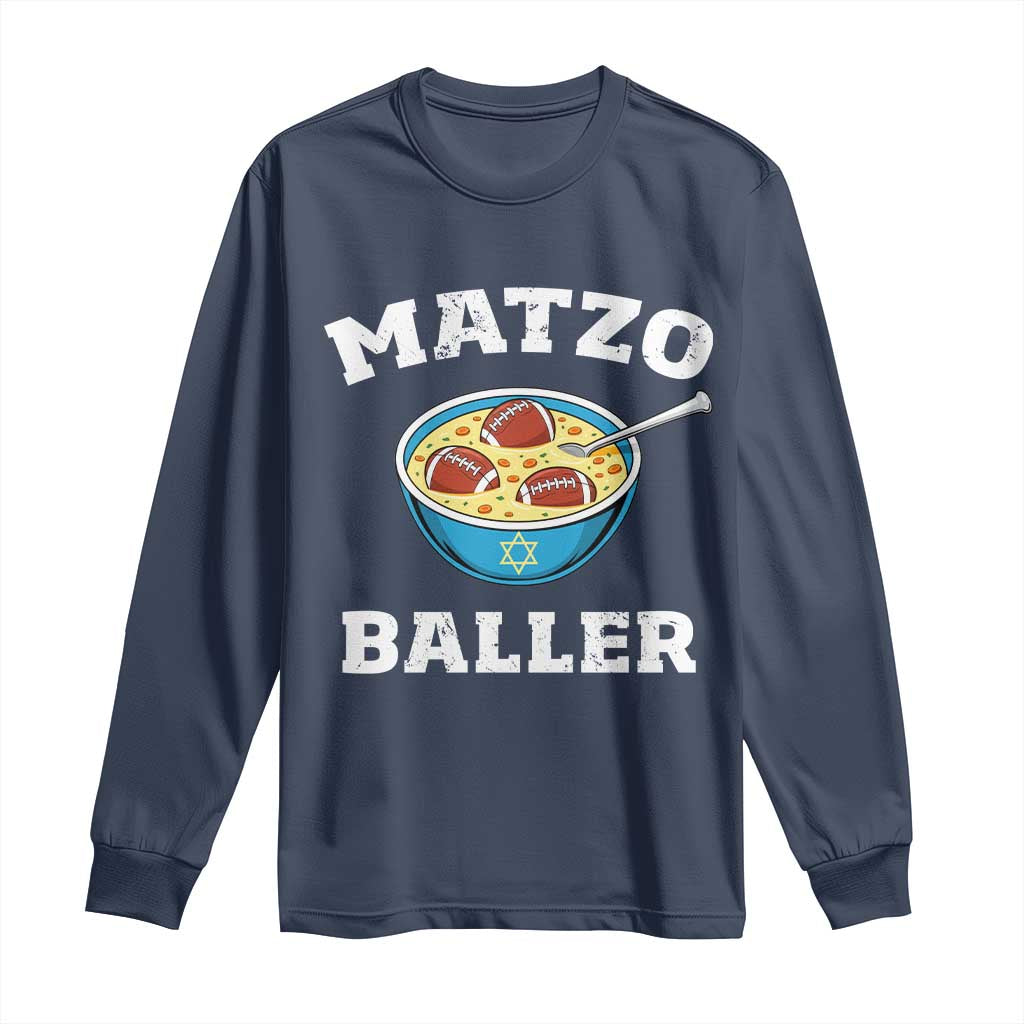 Funny Hanukkah Football Long Sleeve Shirt Matzo Baller Matzah Ball Jewish Chanukah Sports Lover TS11 Navy Print Your Wear