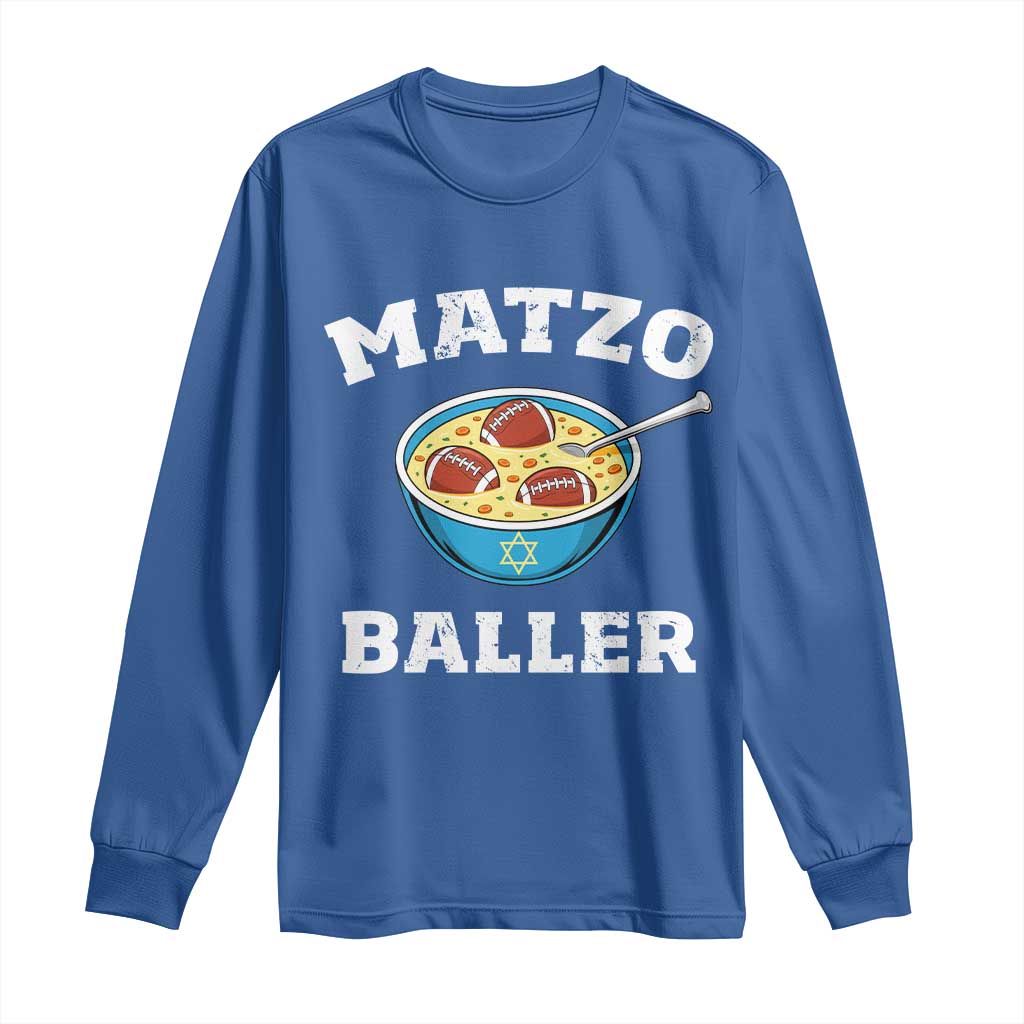 Funny Hanukkah Football Long Sleeve Shirt Matzo Baller Matzah Ball Jewish Chanukah Sports Lover TS11 Royal Blue Print Your Wear