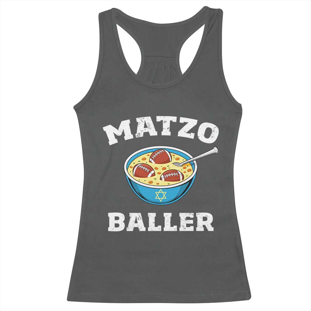Funny Hanukkah Football Racerback Tank Top Matzo Baller Matzah Ball Jewish Chanukah Sports Lover TS11 Dark Heather Print Your Wear