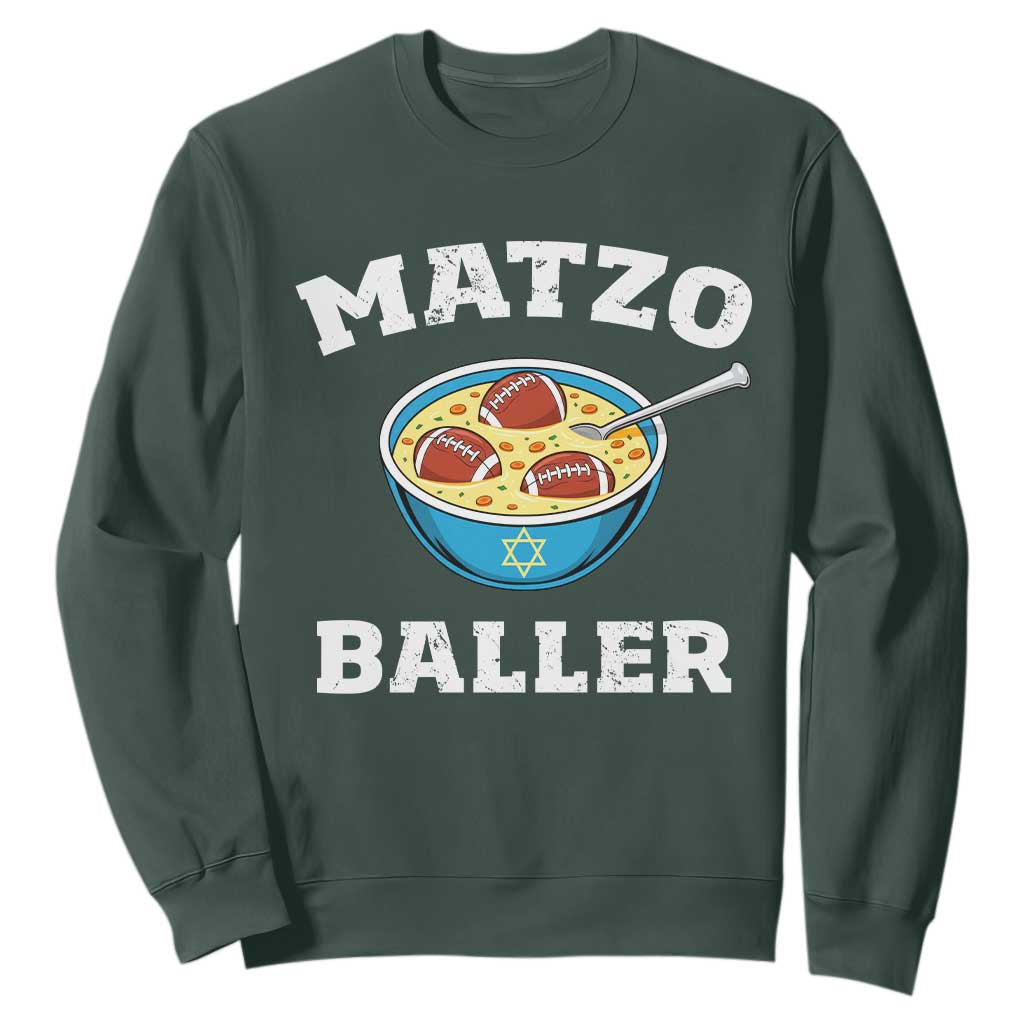 Funny Hanukkah Football Sweatshirt Matzo Baller Matzah Ball Jewish Chanukah Sports Lover TS11 Dark Forest Green Print Your Wear