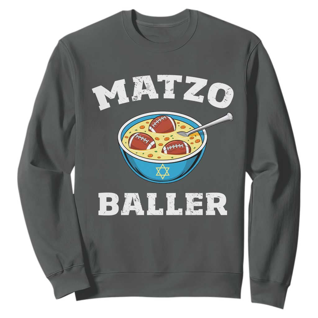 Funny Hanukkah Football Sweatshirt Matzo Baller Matzah Ball Jewish Chanukah Sports Lover TS11 Dark Heather Print Your Wear