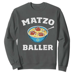 Funny Hanukkah Football Sweatshirt Matzo Baller Matzah Ball Jewish Chanukah Sports Lover TS11 Dark Heather Print Your Wear