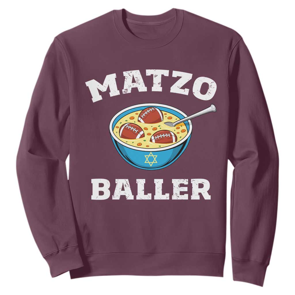 Funny Hanukkah Football Sweatshirt Matzo Baller Matzah Ball Jewish Chanukah Sports Lover TS11 Maroon Print Your Wear
