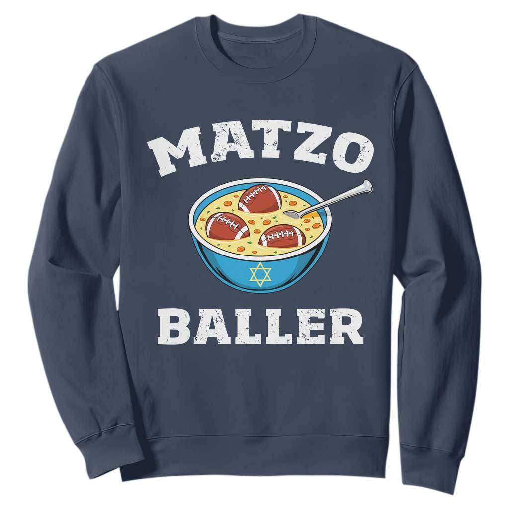 Funny Hanukkah Football Sweatshirt Matzo Baller Matzah Ball Jewish Chanukah Sports Lover TS11 Navy Print Your Wear