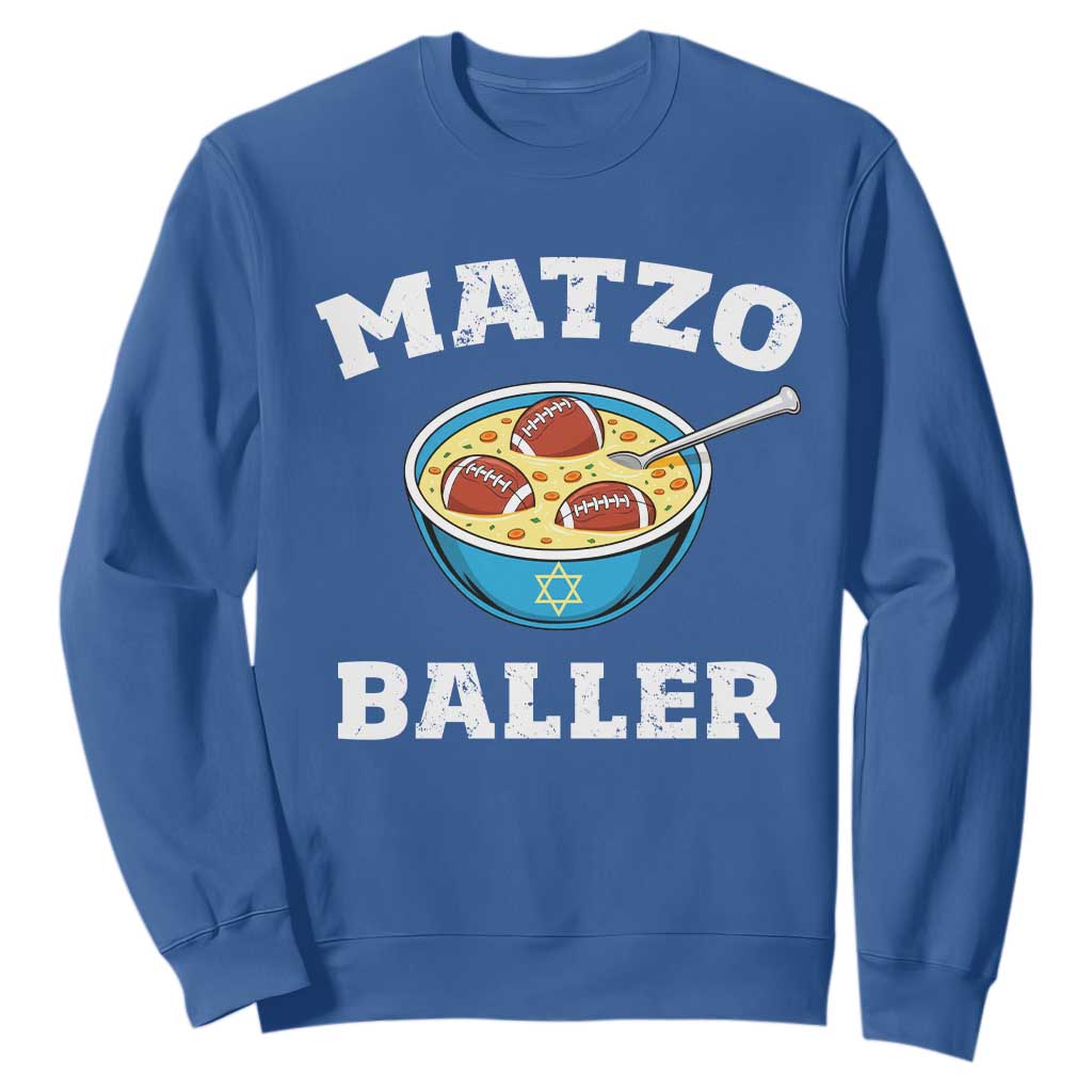 Funny Hanukkah Football Sweatshirt Matzo Baller Matzah Ball Jewish Chanukah Sports Lover TS11 Royal Blue Print Your Wear