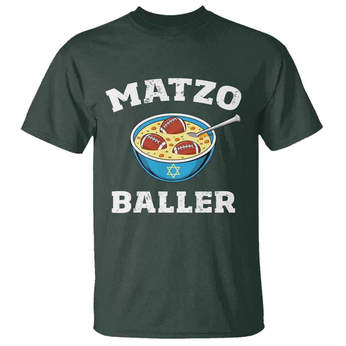 Funny Hanukkah Football T Shirt Matzo Baller Matzah Ball Jewish Chanukah Sports Lover TS11 Dark Forest Green Print Your Wear