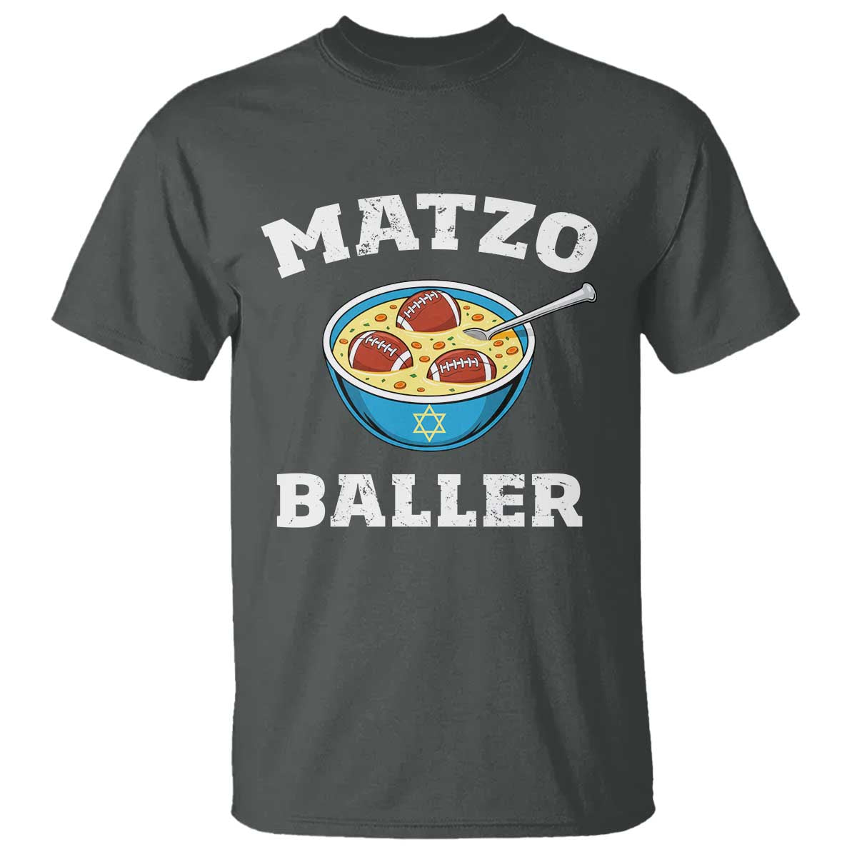 Funny Hanukkah Football T Shirt Matzo Baller Matzah Ball Jewish Chanukah Sports Lover TS11 Dark Heather Print Your Wear